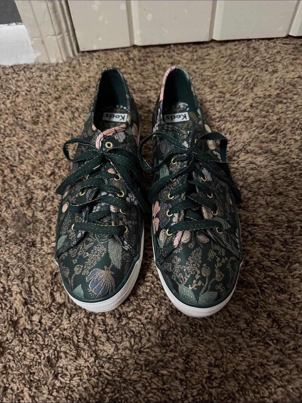 Keds Women's Dark Green Floral Low Top Sneakers